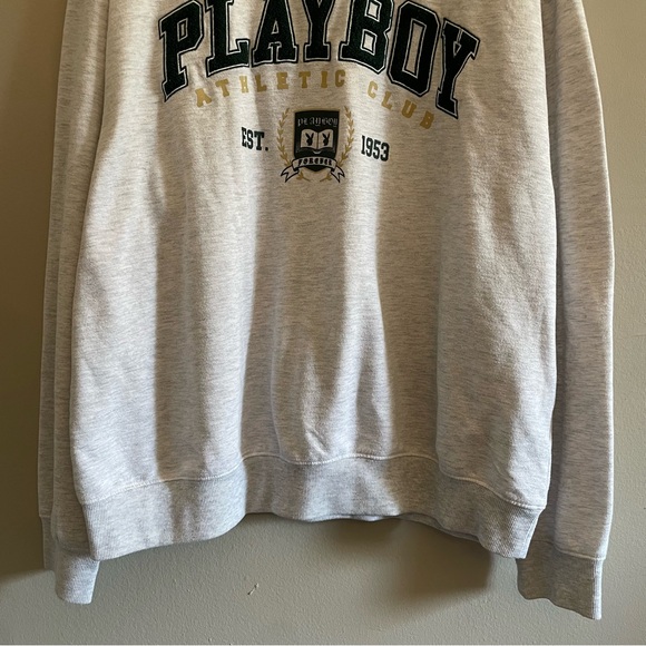 PLAYBOY Heather Grey w Forrest Green Logo Varsity Crewneck Sweater - Size XL GUC - Picture 7 of 14